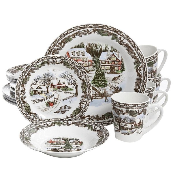 Gibson Home Gibson Home 105979.16 Christmas Toile Dinnerware Set - 16 Piece 105979.16